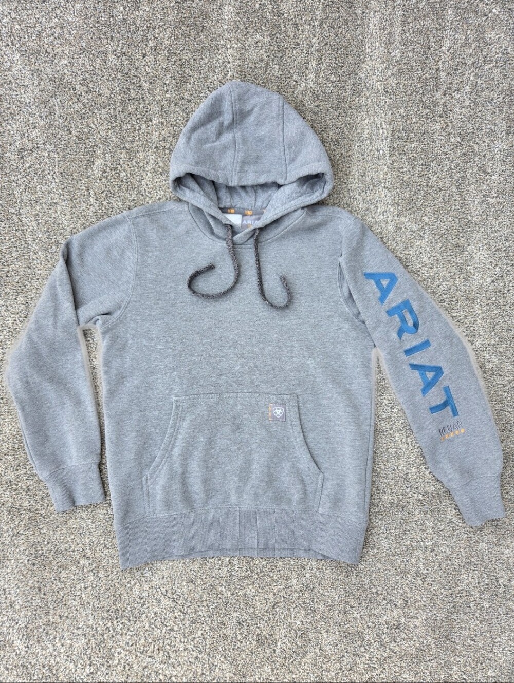 Ariat Women Rebar Graphic Sleeve Hoodie Heather Grey Blue Classic Sweatshirt XS